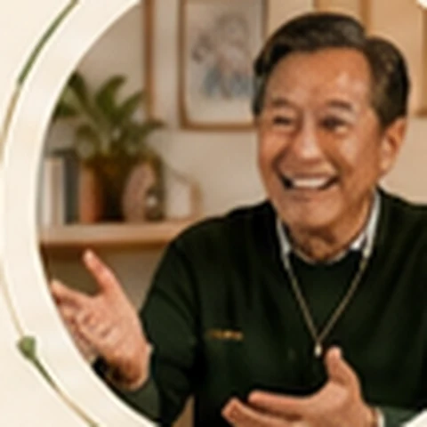 An older classmate speaking enthusiastically while teaching the group