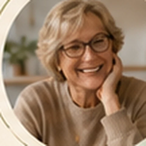 A smiling older classmate looking ahead with optimism